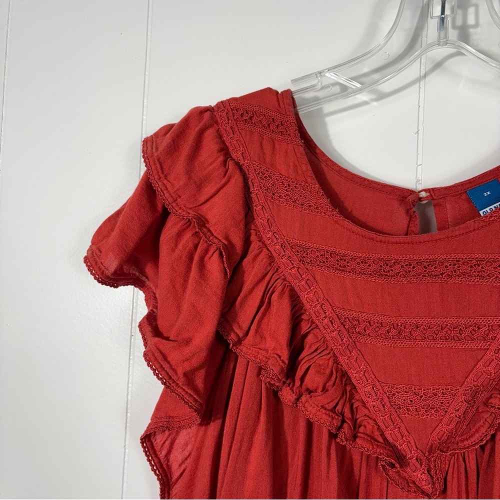 Old Navy Burnt Orange Ruffle Sleeve Plus Size Peasant Blouse Top 3X Crochet Lace - Picture 2 of 5